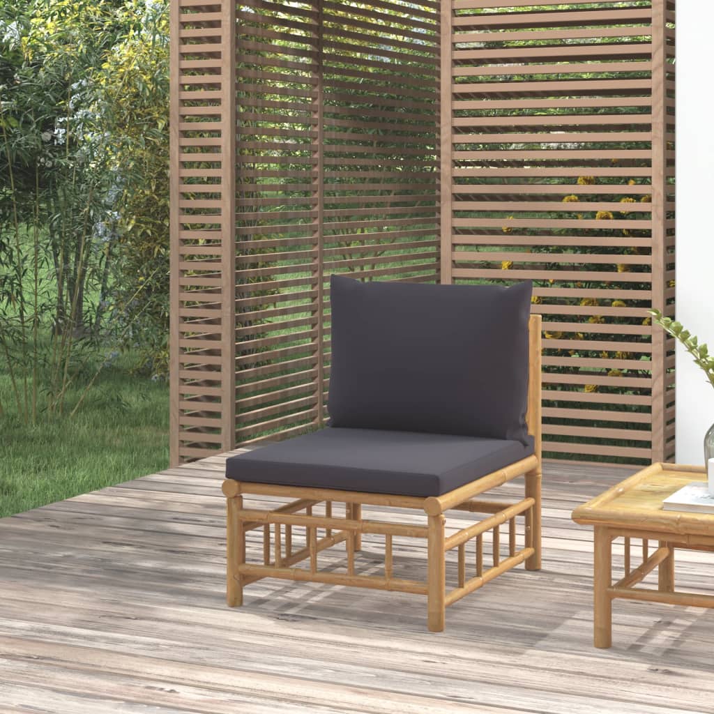 vidaXL Vrtni sredinski kavč s temno sivimi blazinami bambus