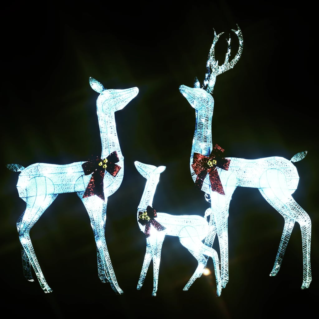 vidaXL Božična dekoracija družina jelenov bela in srebrna 201 LED