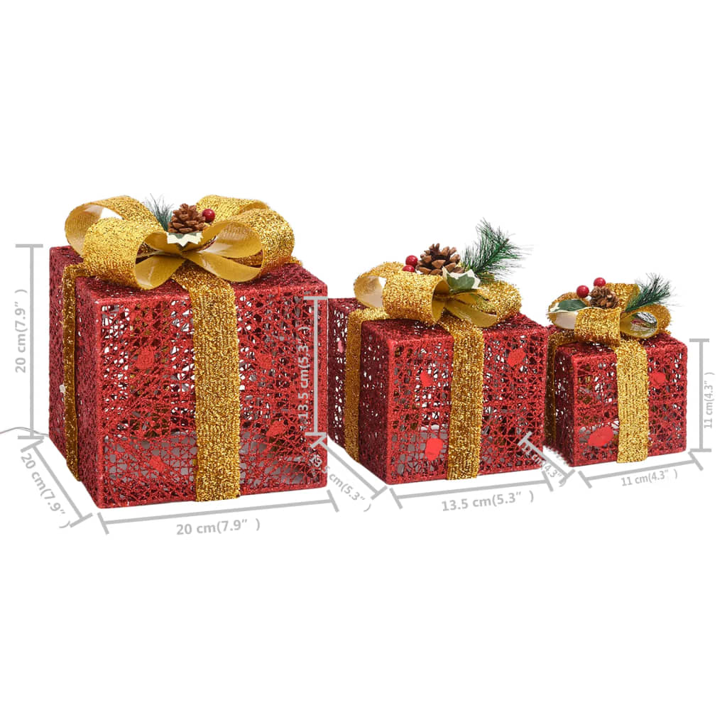 vidaXL Dekorativna božična darila 3 kosi rdeča zunanja / notranja