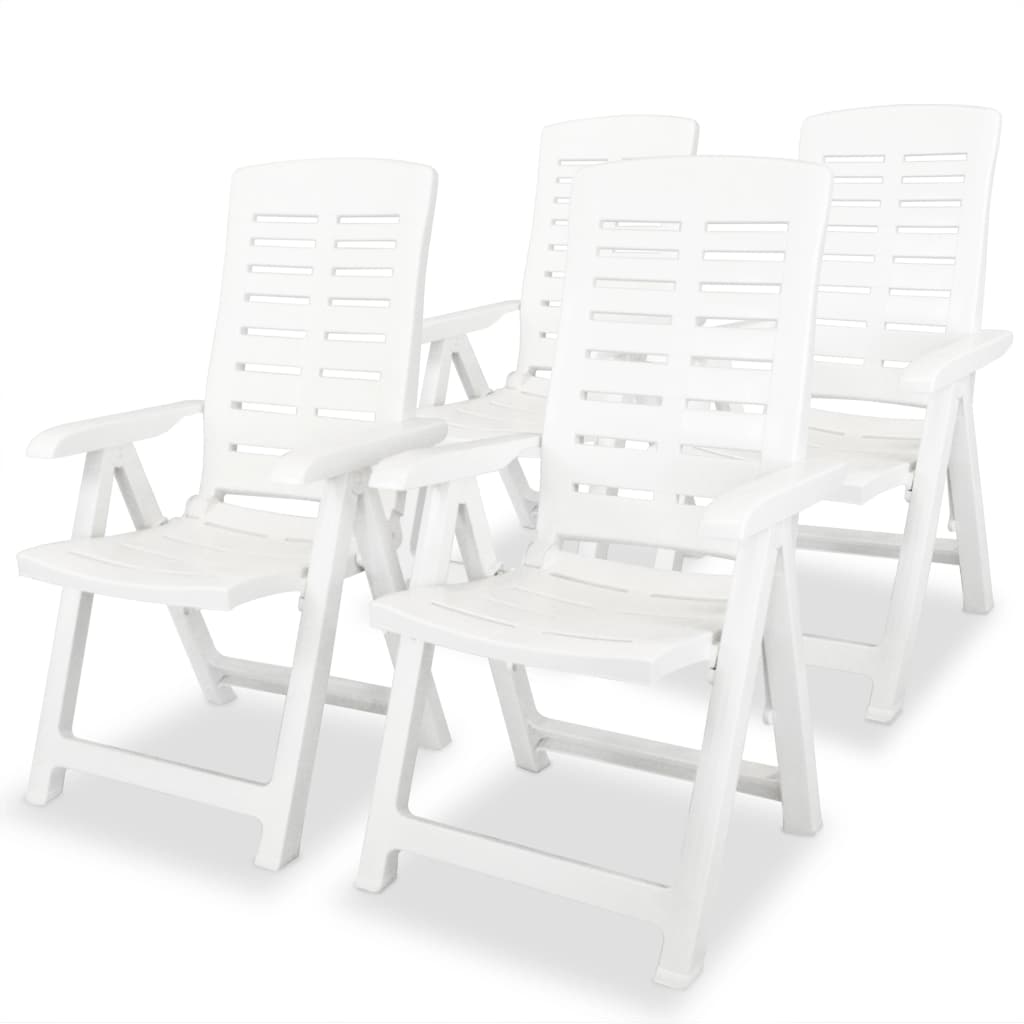vidaXL Nastavljivi vrtni stoli 4 kosi plastika bele barve