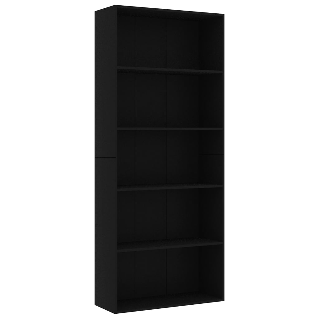 vidaXL Knjižna omara 5-nadstropna črna 80x30x189 cm iverna plošča