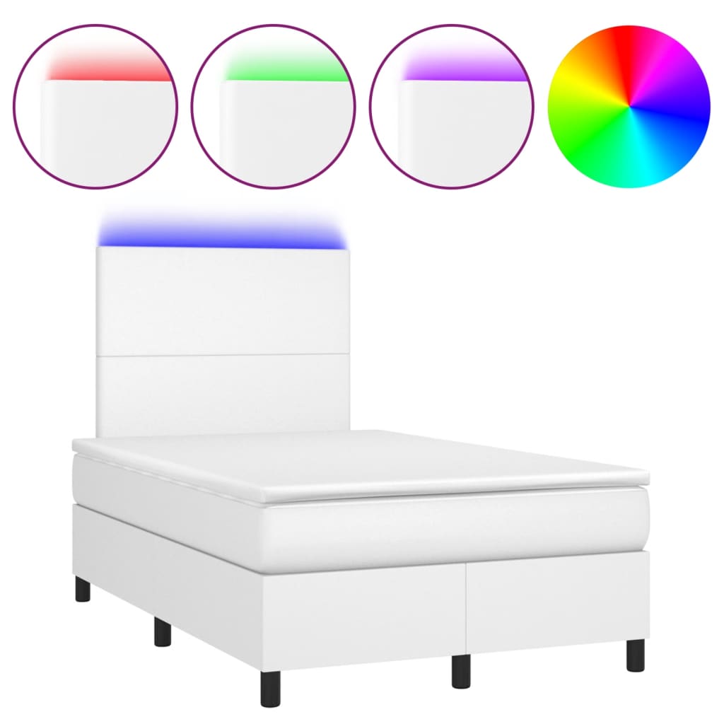 vidaXL Box spring postelja z vzmetnico LED bela 120x190 cm um. usnje