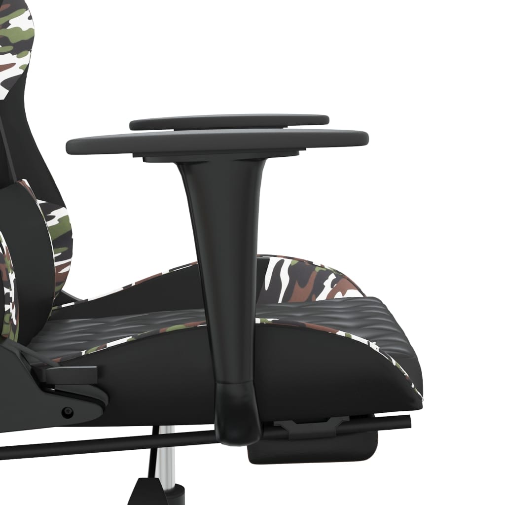 vidaXL Masažni gaming stol z oporo za noge črn in kamuflažen um. usnje