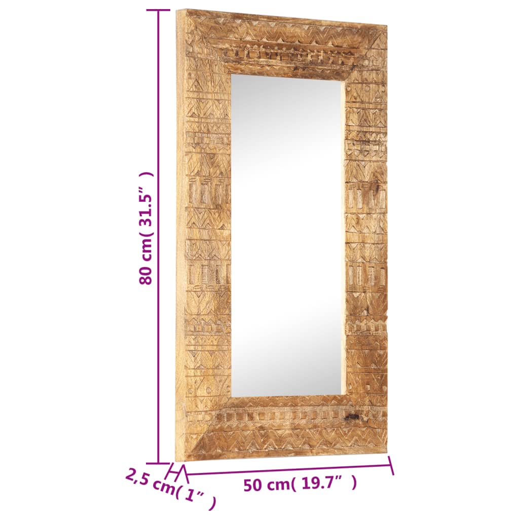 vidaXL Ročno izrezljano ogledalo 80x50x2,5 cm trden mangov les