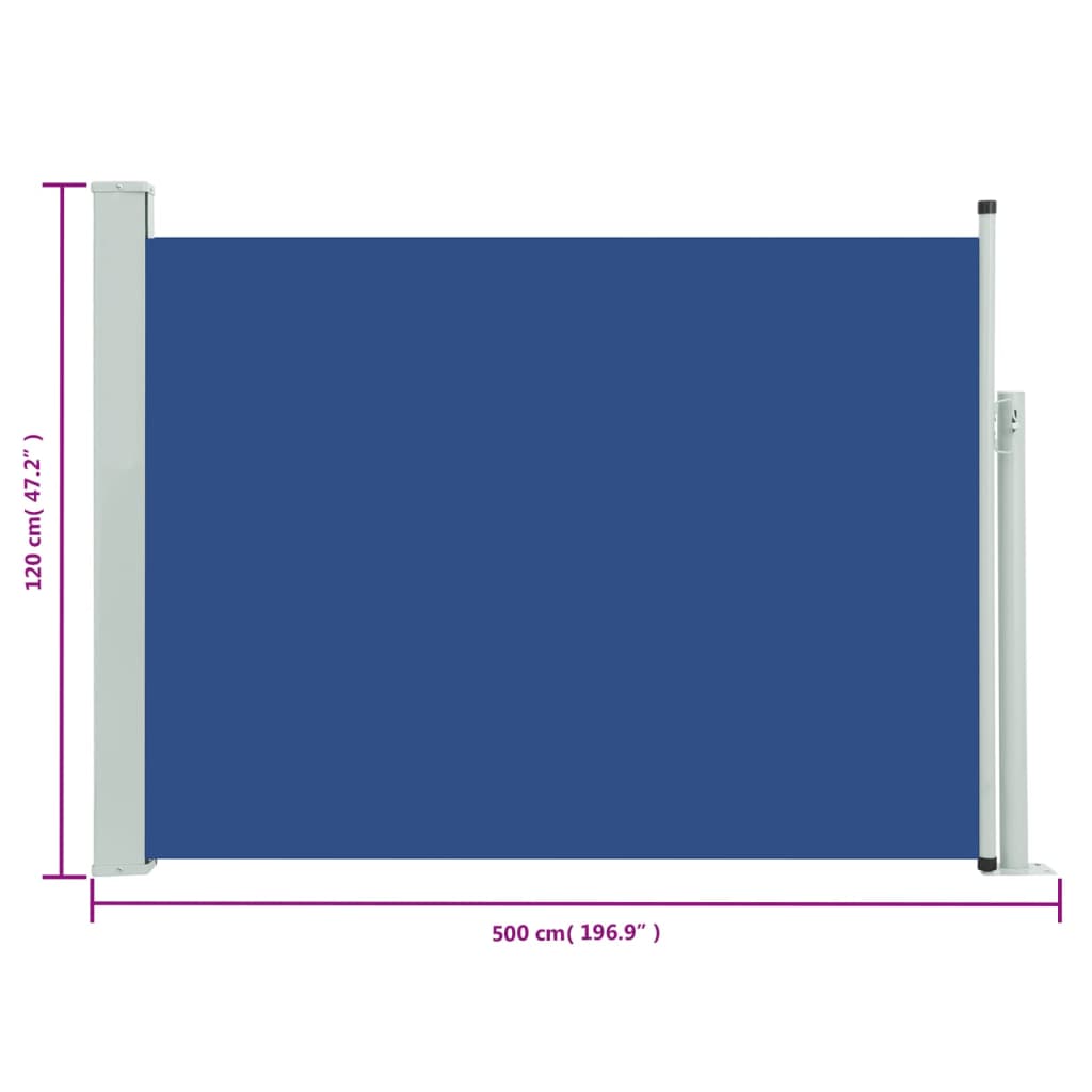 vidaXL Zložljiva stranska tenda za teraso 117x500 cm modra