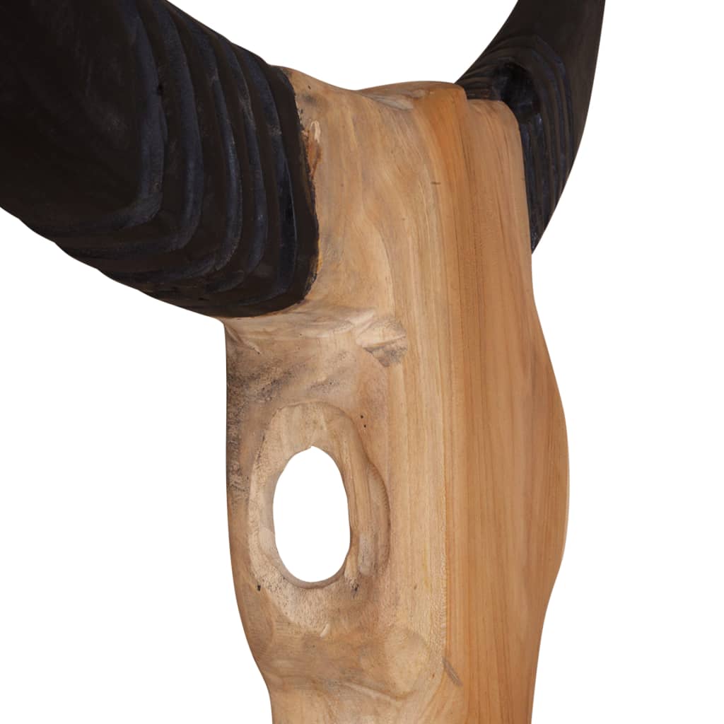vidaXL Stenska skulptura lobanja bika tikovina 69x6x60 cm