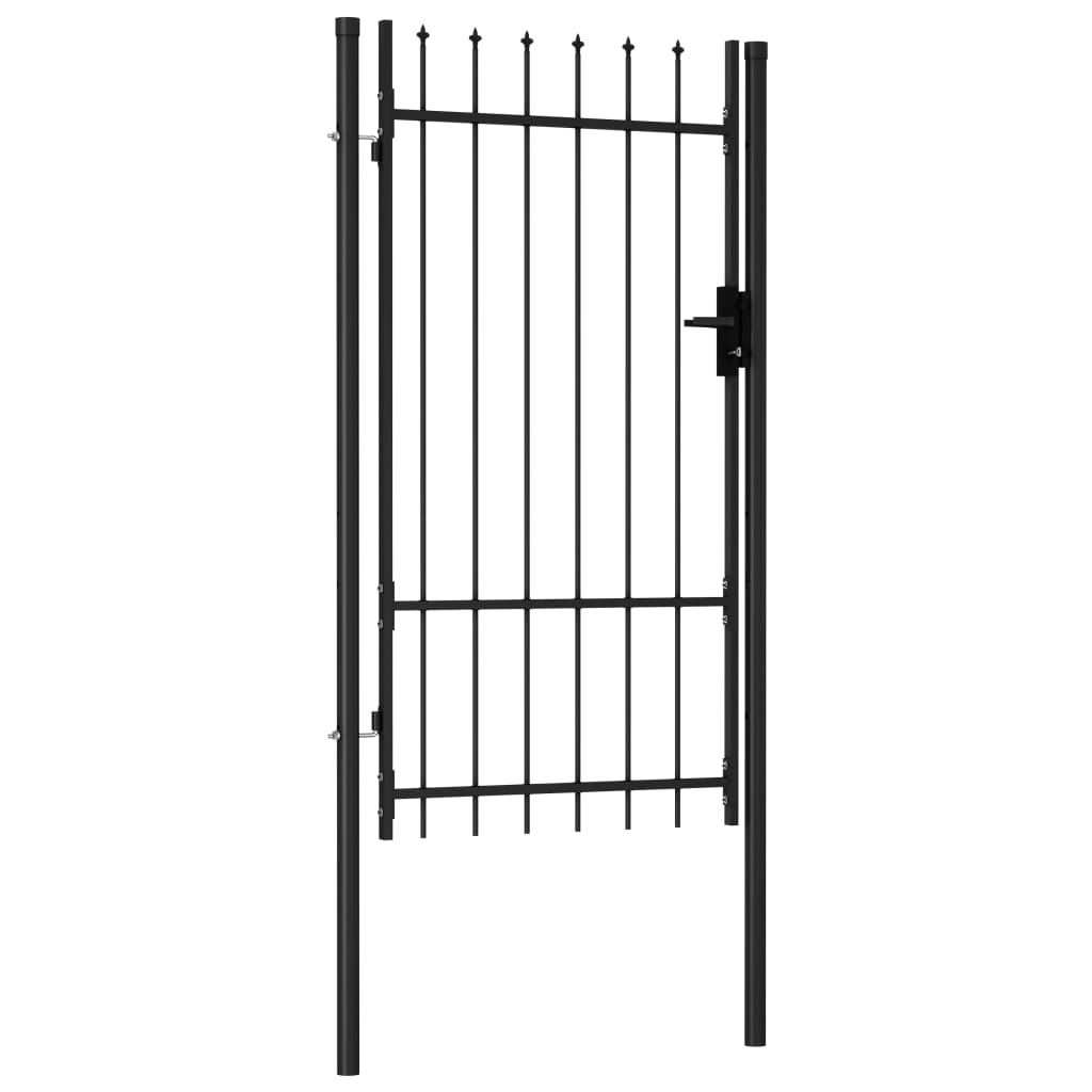 vidaXL Enojna vrata za ograjo koničasta jeklo 1x1,75 m črna