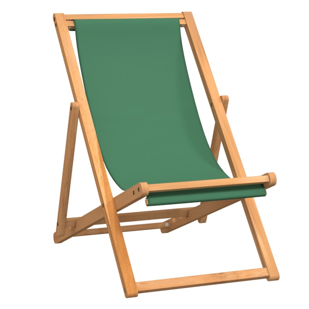vidaXL Zložljiv stol za na plažo trdna tikovina zelen