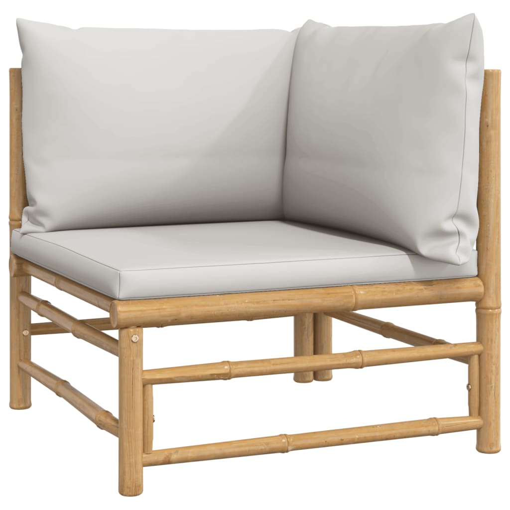 vidaXL Vrtni kotni kavč s svetlo sivimi blazinami bambus