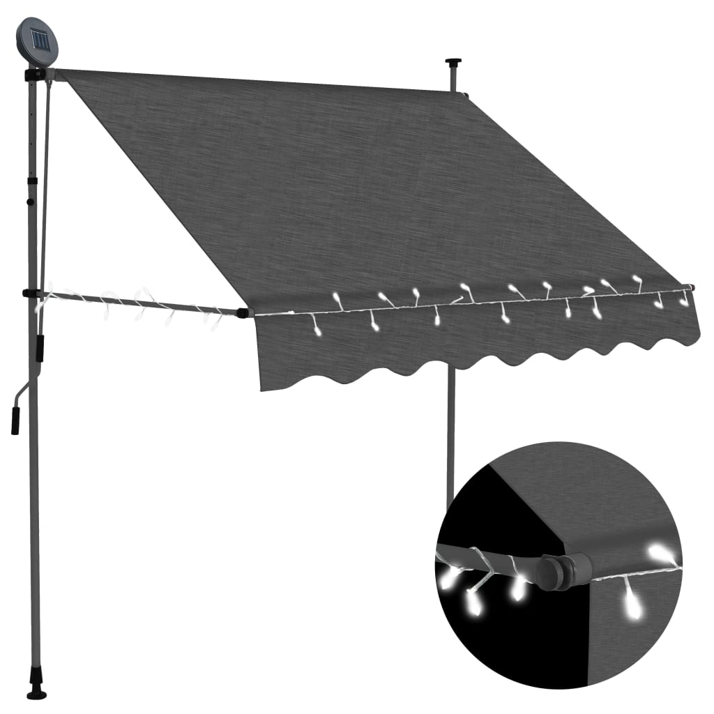 vidaXL Ročno zložljiva tenda z LED lučkami 200 cm antracitna