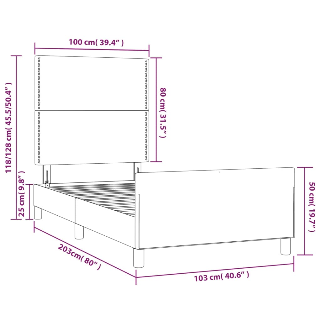 vidaXL Posteljni okvir z vzglavjem črn 100x200 cm blago