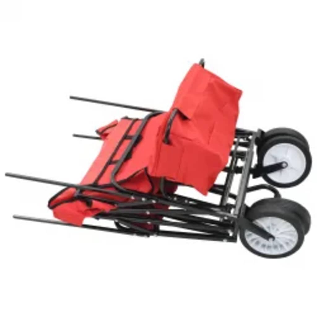 vidaXL Zložljiv ročni voziček s streho jeklen rdeč