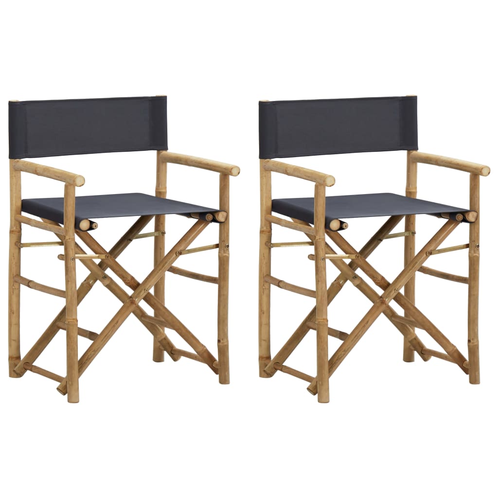 vidaXL Zložljiv režiserski stol 2 kosa temno siv bambus in blago