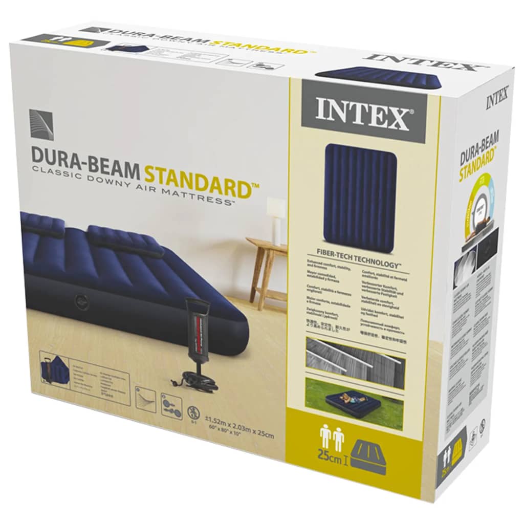 Intex Napihljiva postelja s tlačilko Dura-Beam 152x203x25 cm modra