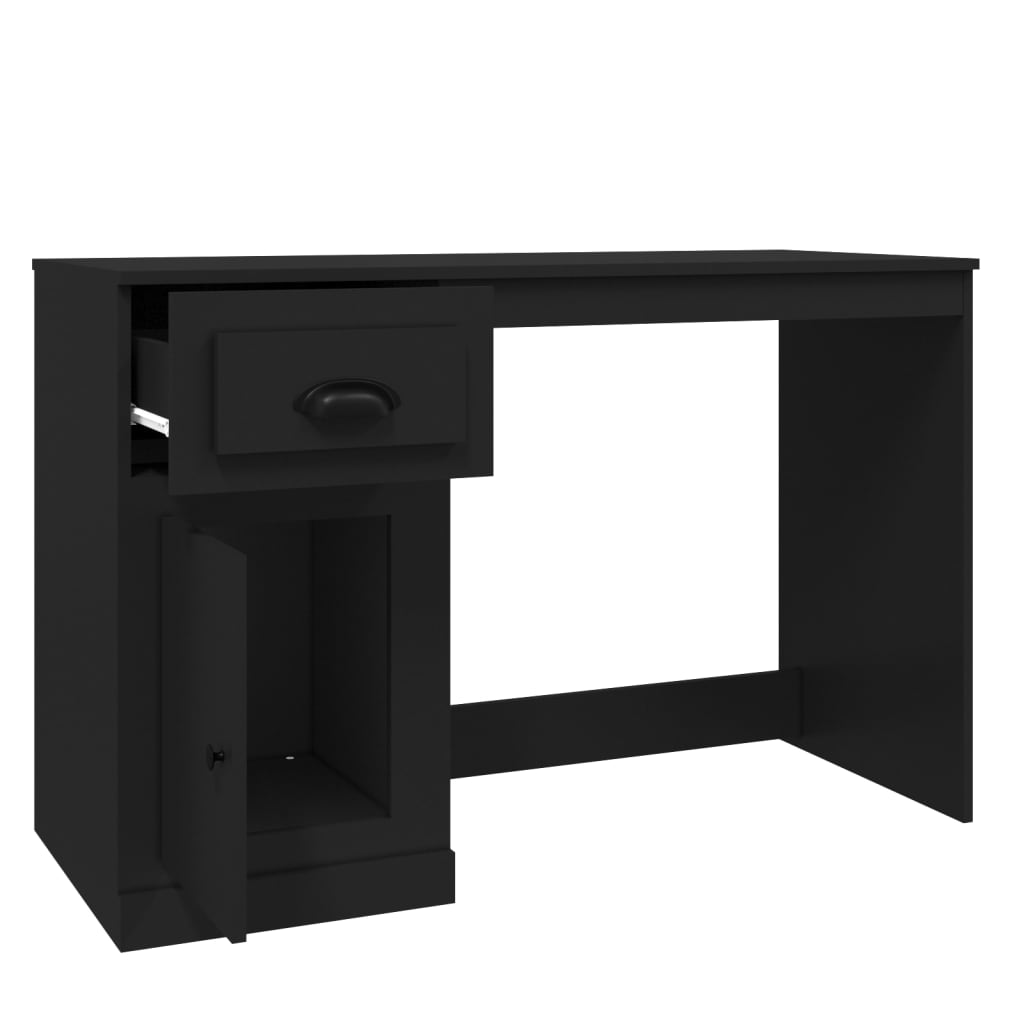 vidaXL Pisalna miza s predali črna 115x50x75 cm inženirski les