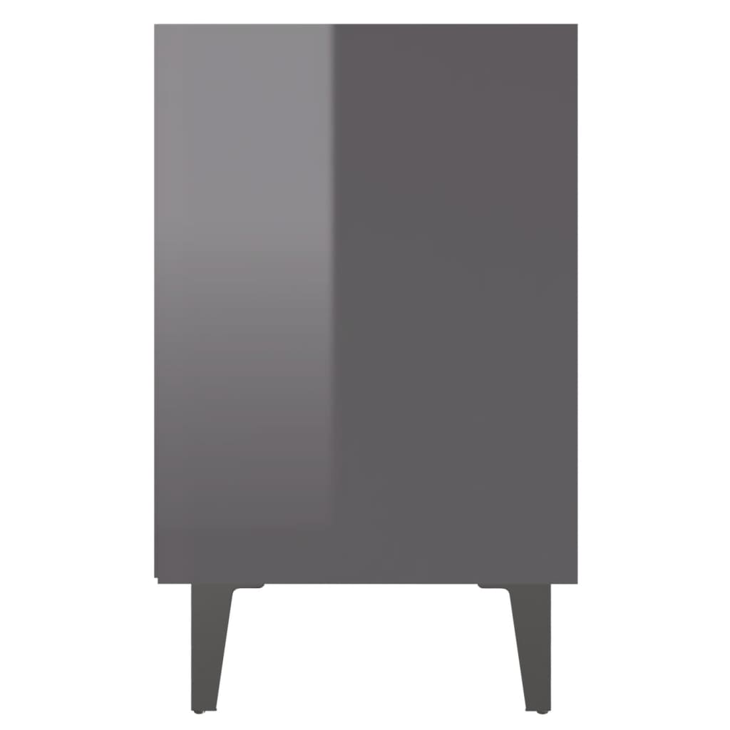 vidaXL Nočna omarica s kovinskimi nogami visok sijaj siva 40x30x50 cm