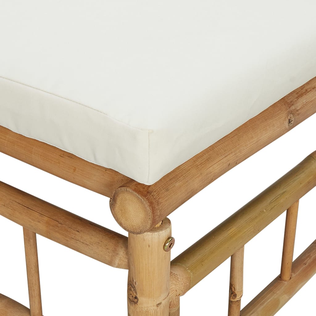 vidaXL Vrtni stolček za noge s kremno belo blazino bambus