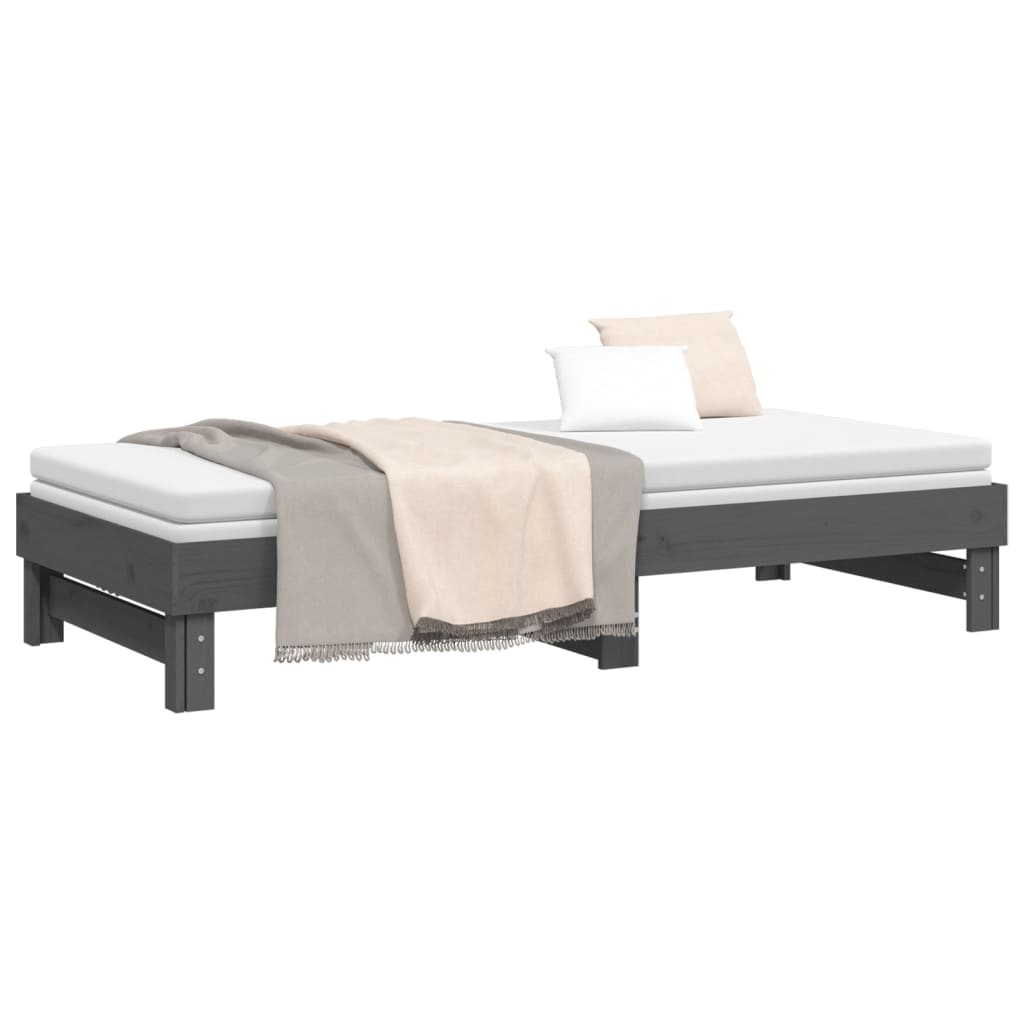 vidaXL Izvlečna dnevna postelja siva 2x(100x200) cm trdna borovina