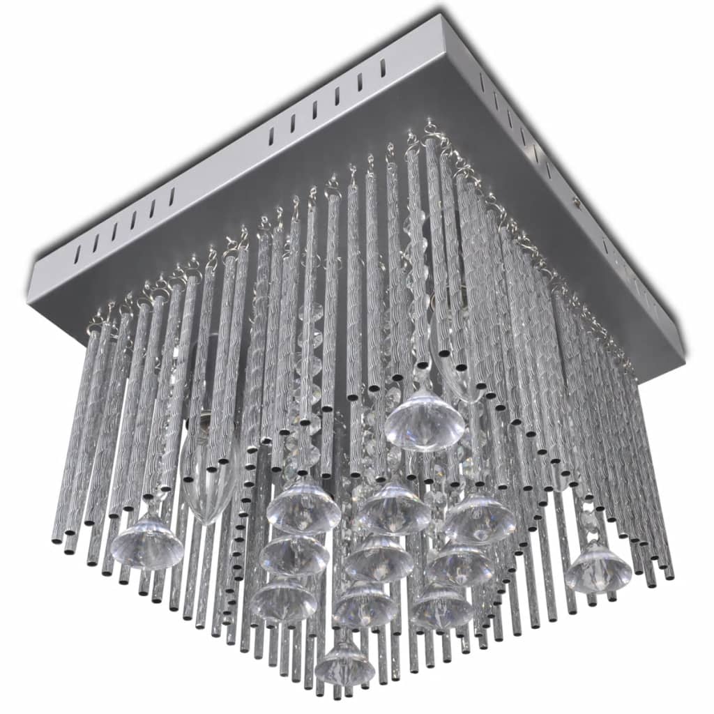 Kvadratni stropna svetilka s kristalnimi in aluminijastimi okraski