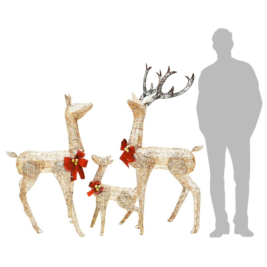 vidaXL Božična dekoracija družina jelenov 201 zlatih LED lučk