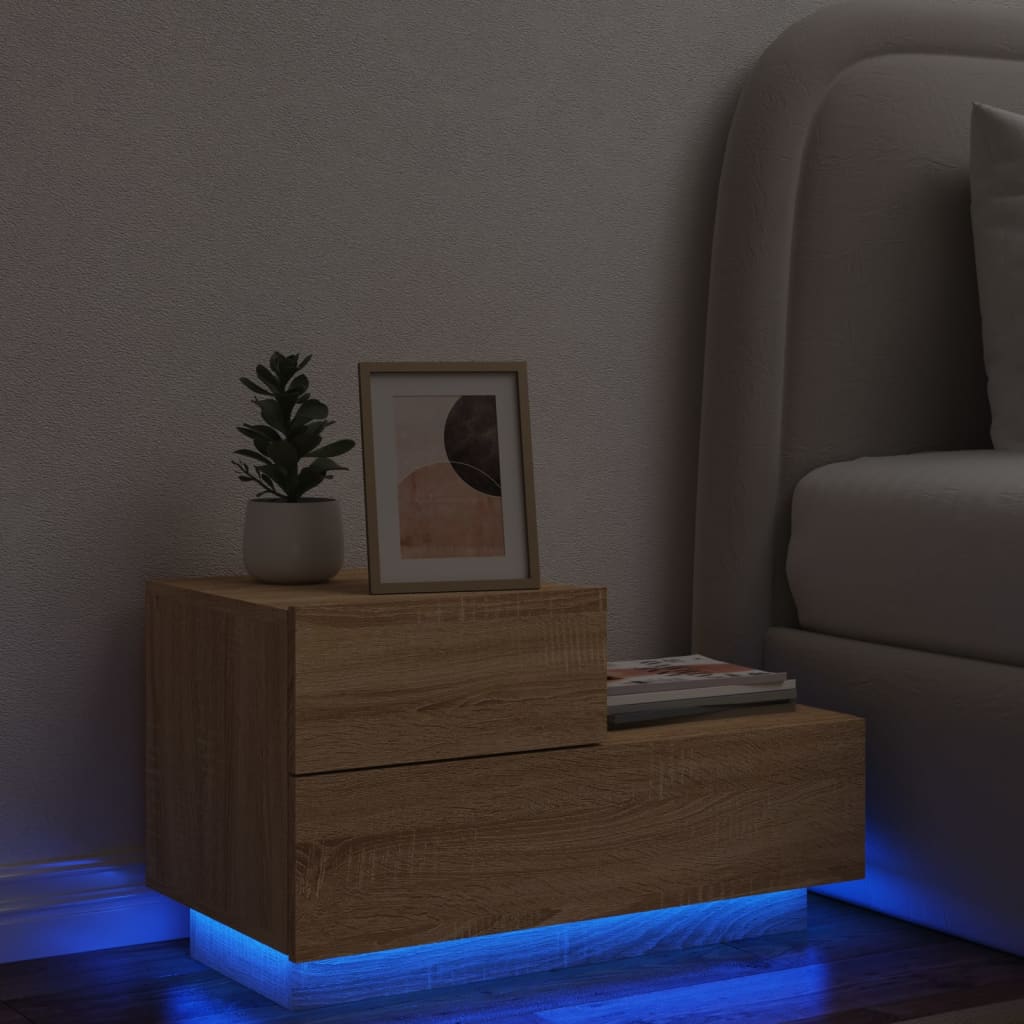vidaXL Nočna omarica z LED lučkami sonoma hrast 70x36x40,5 cm