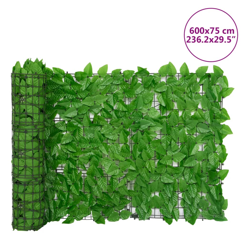 vidaXL Balkonsko platno za zasebnost z zelenimi listi 600x75 cm