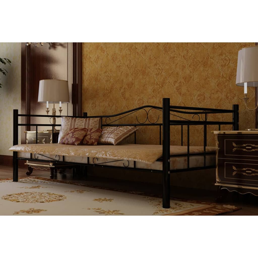 vidaXL Dnevna postelja z vzmetnico črna kovinska 90x200 cm