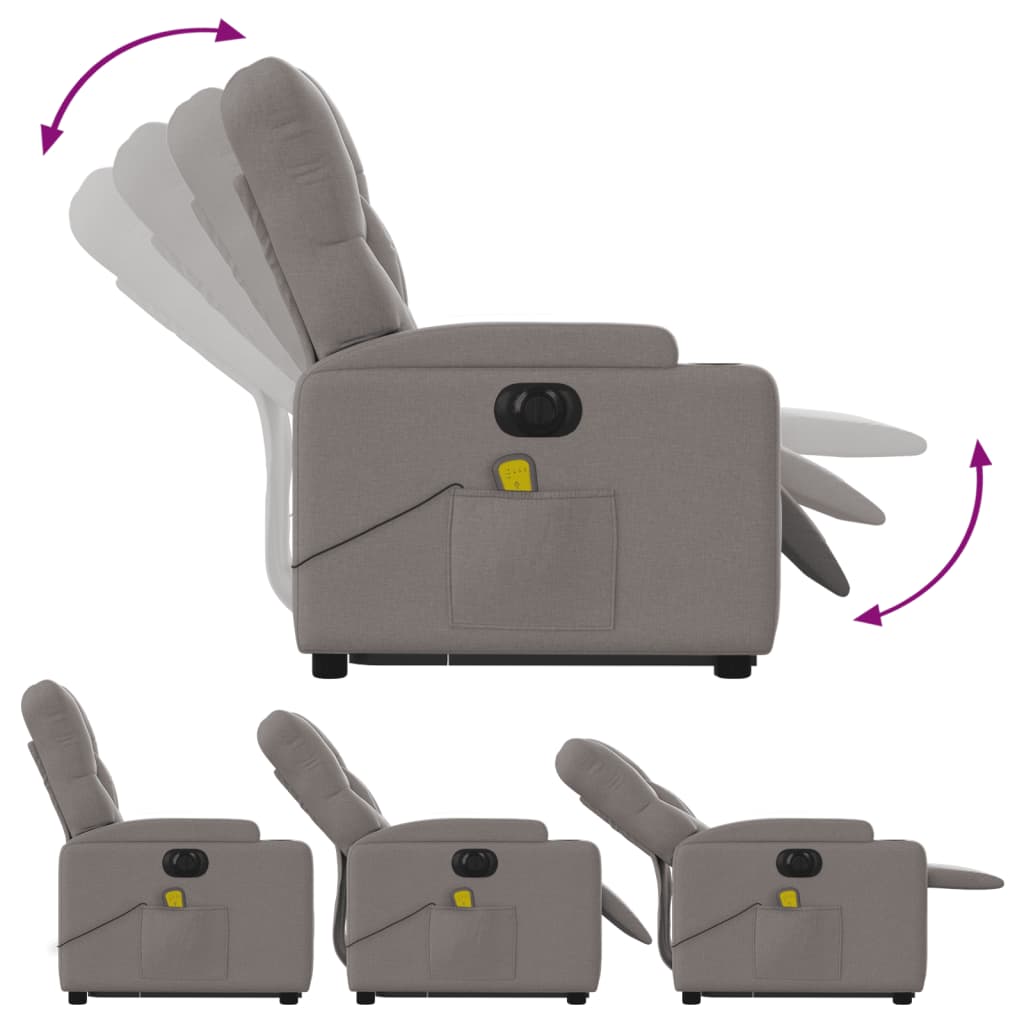 vidaXL Električni masažni naslanjač s funkcijo vstajanja taupe