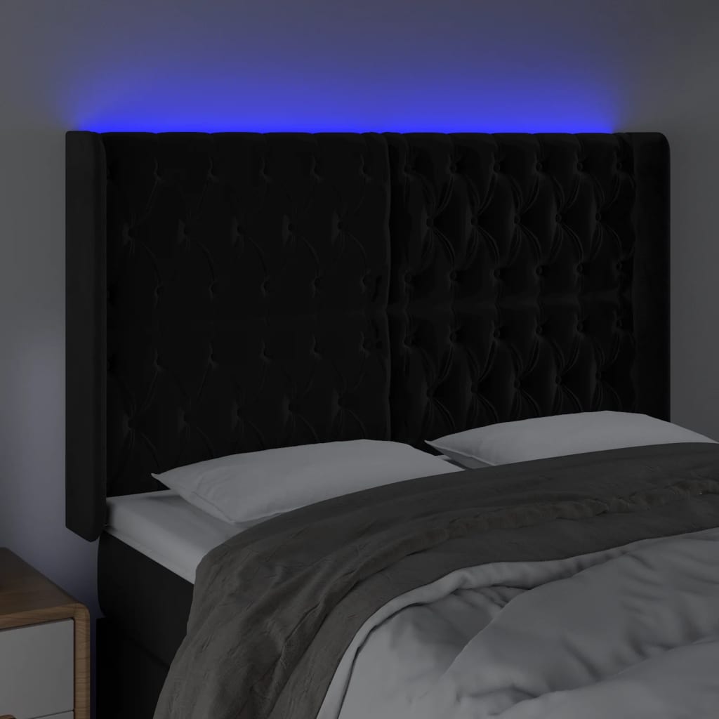 vidaXL LED posteljno vzglavje črno 163x16x118/128 cm žamet
