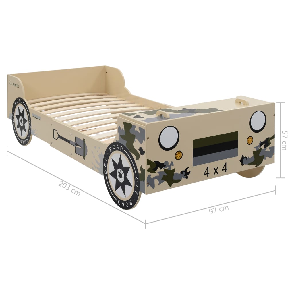 vidaXL Otroška postelja terenski avto 90x200 cm kamuflažna
