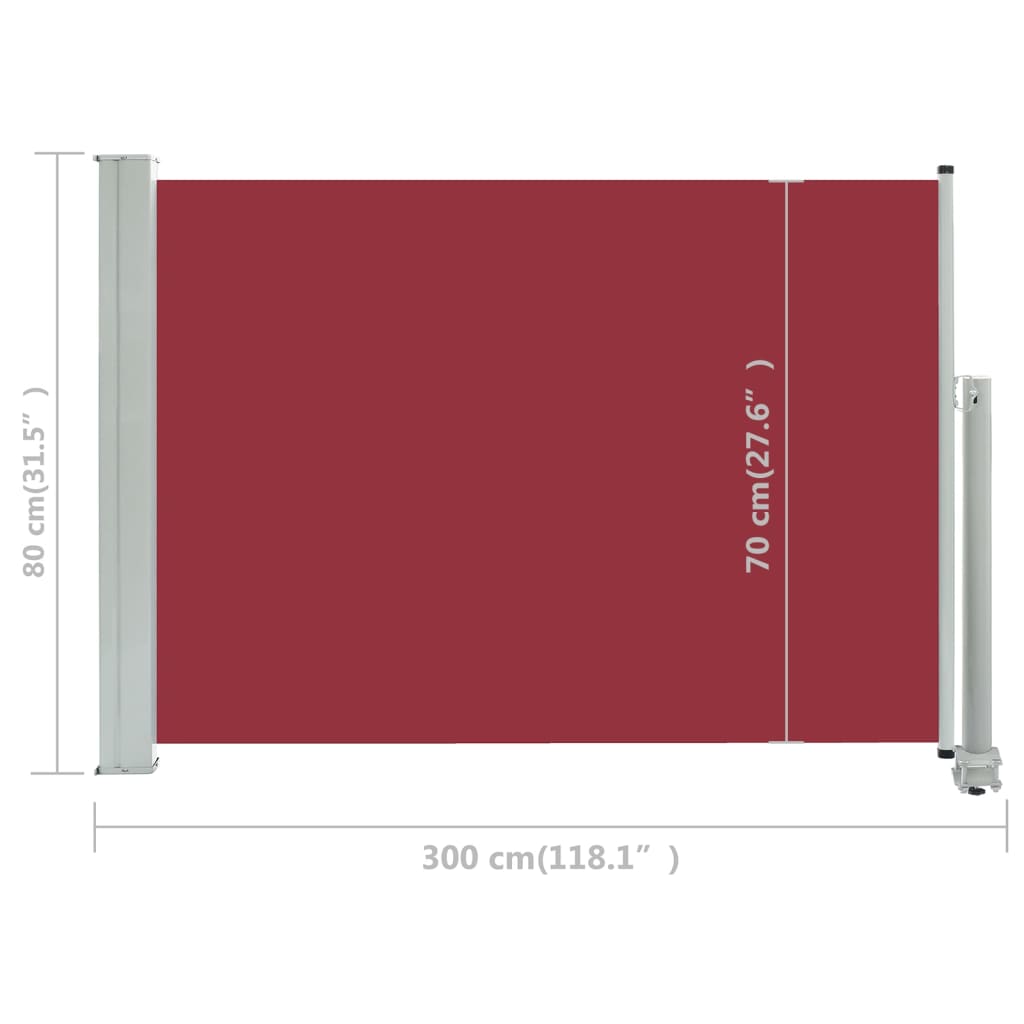 vidaXL Zložljiva stranska tenda za teraso 80x300 cm rdeča