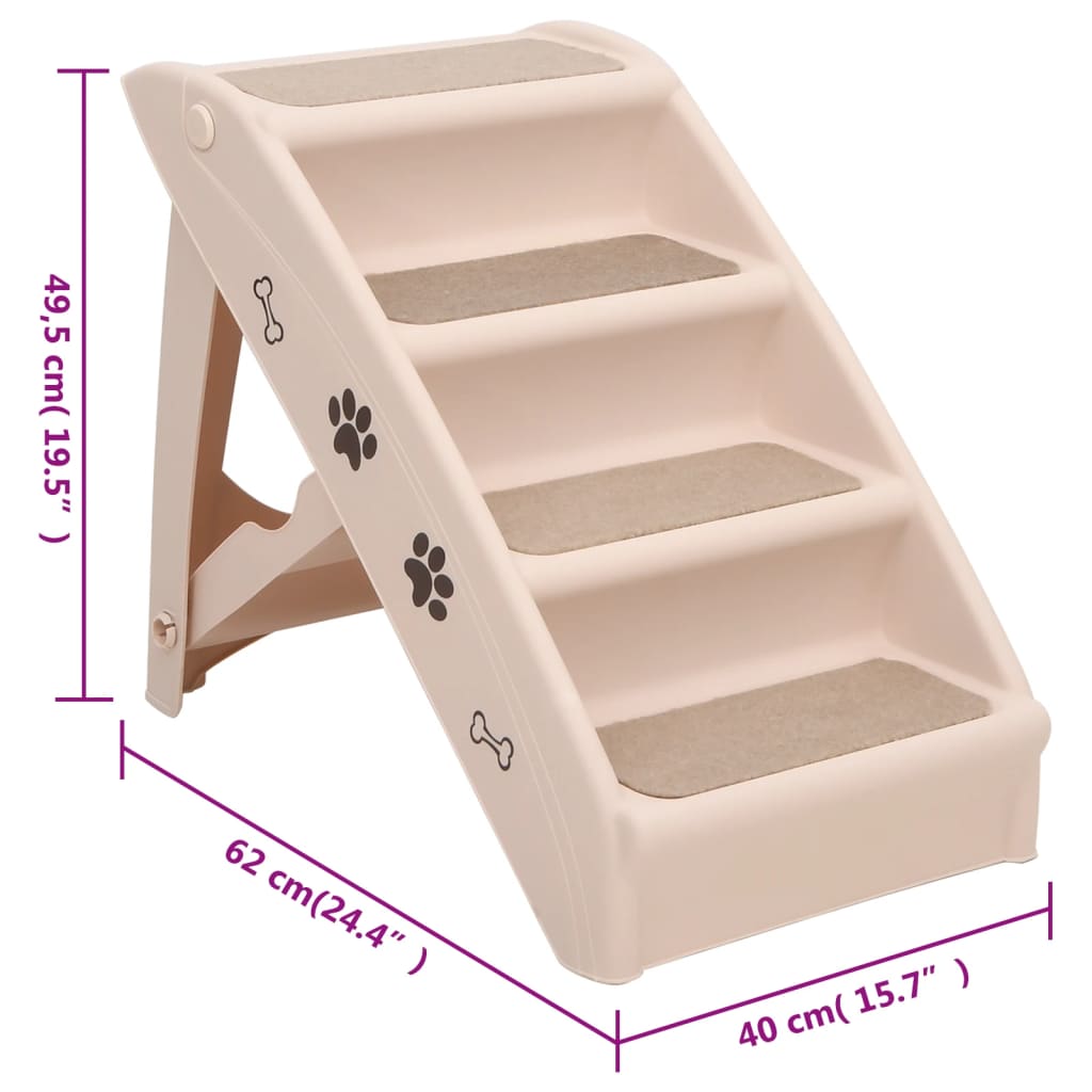 vidaXL Zložljive stopnice za pse krem 62x40x49,5 cm