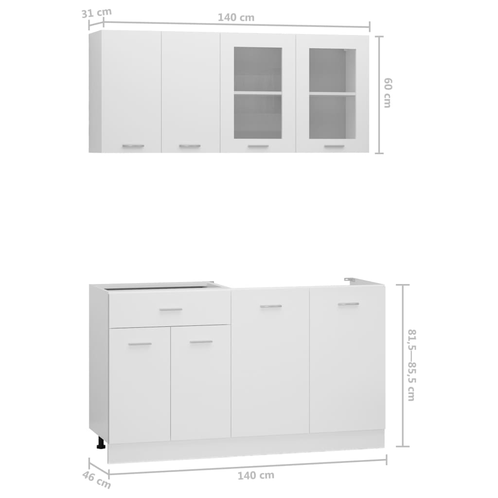 vidaXL Komplet kuhinjskih omaric 4-delni bel iverna plošča