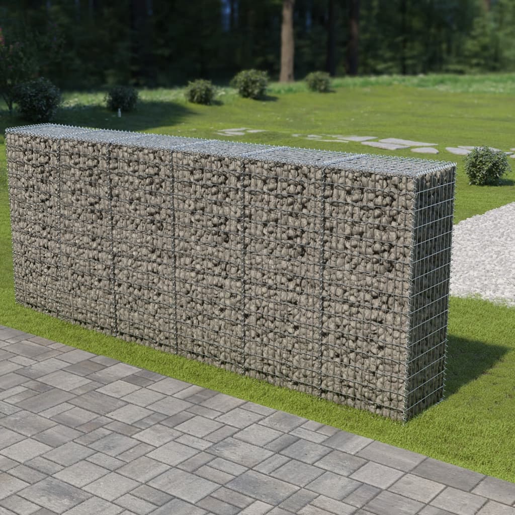 vidaXL Gabionska stena s pokrovi iz pocinkanega jekla 300x50x150 cm