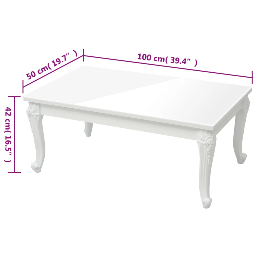 vidaXL Klubska mizica visok sijaj bela 100x50x42 cm inženirski les