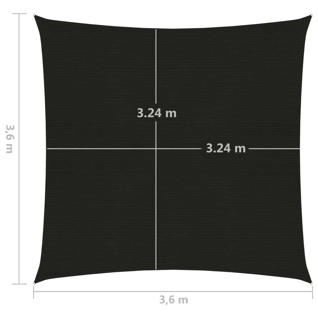 vidaXL Senčno jadro 160 g/m² črno 3,6x3,6 m HDPE