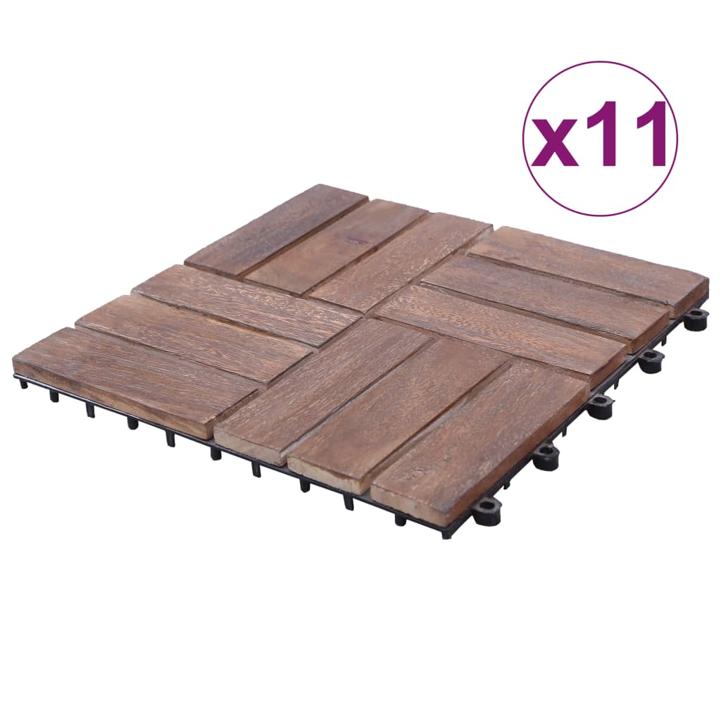 vidaXL Talne plošče 11 kosov 30x30 cm trden predelan les