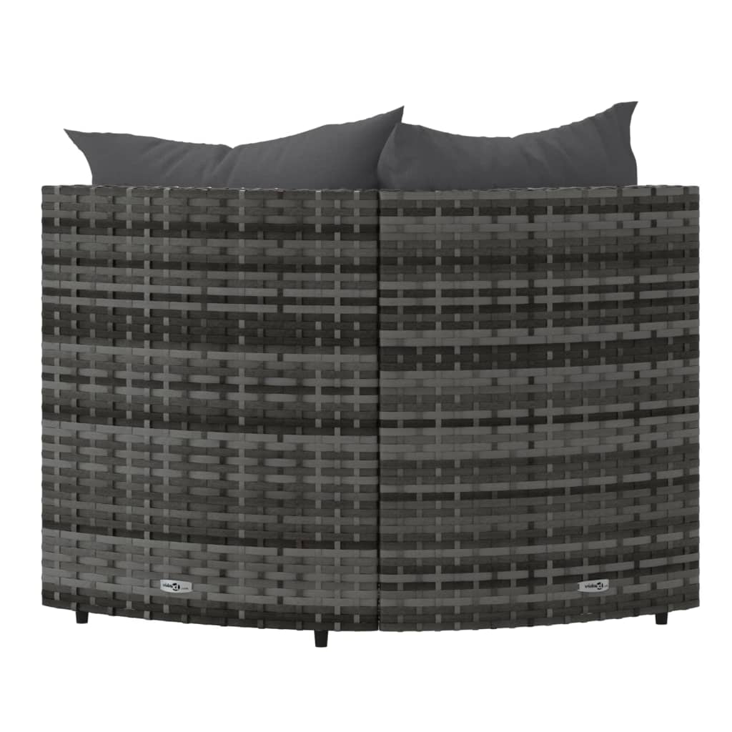 vidaXL Vrtni kotni kavči z blazinami 2 kosa siv poli ratan