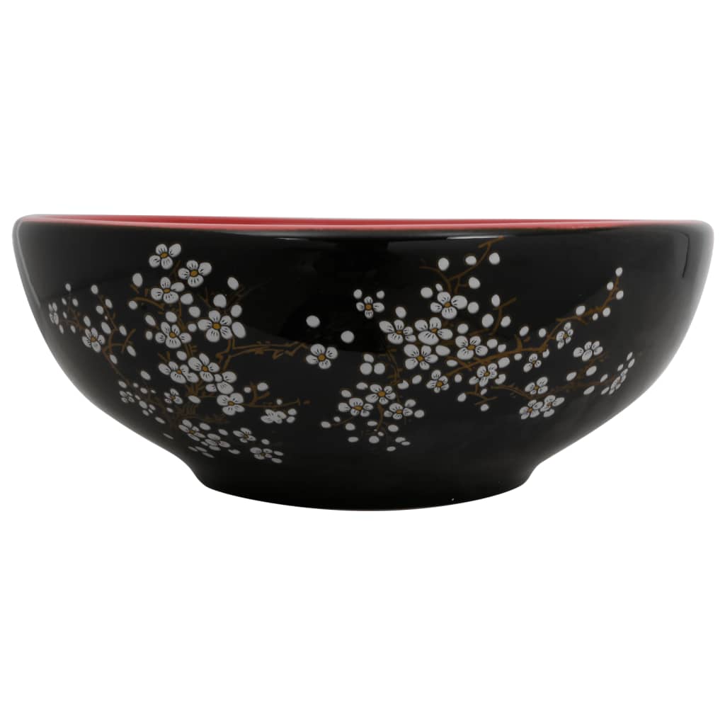 vidaXL Nadpultni umivalnik črn in rdeč okrogel Φ41x14 cm keramika