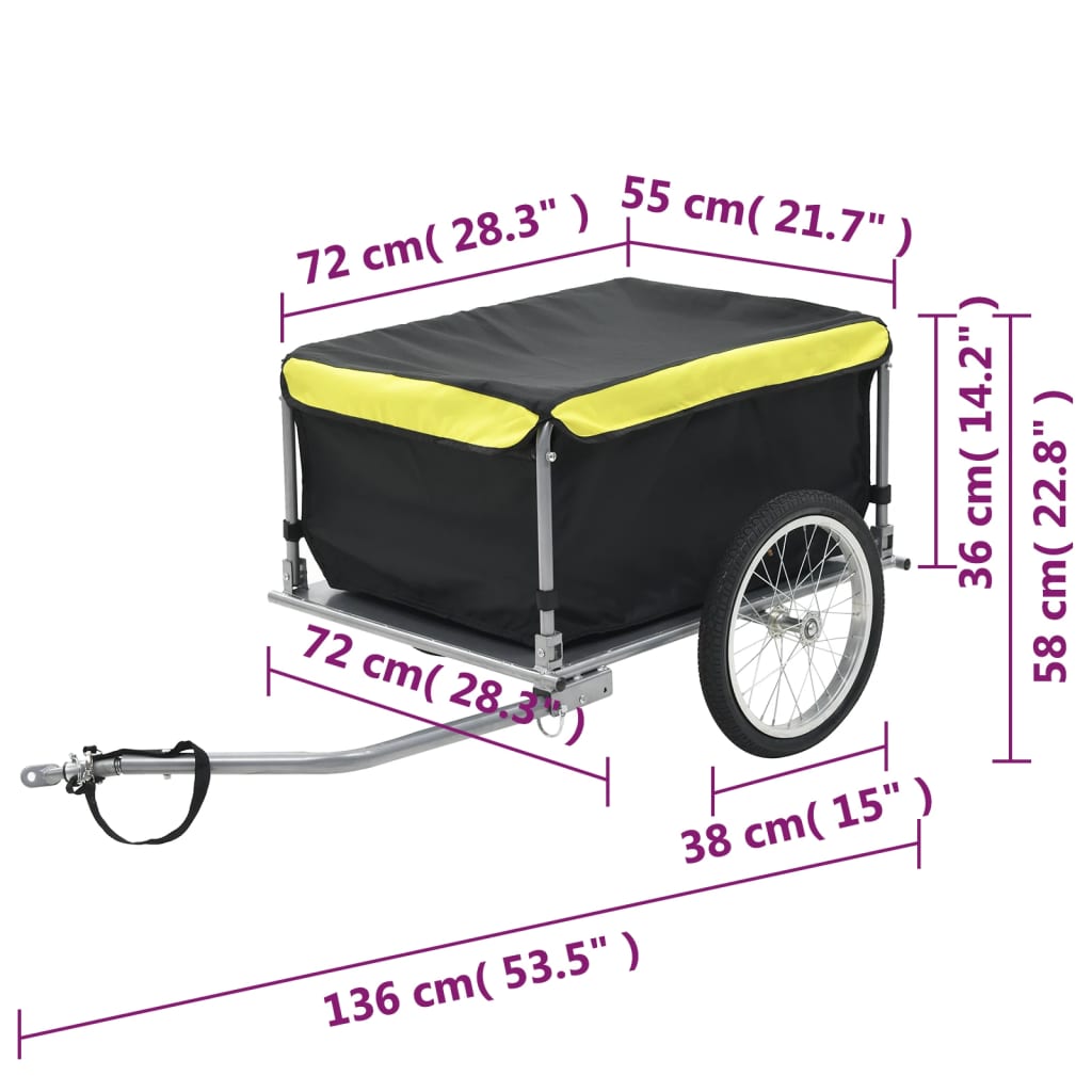 vidaXL Tovorna kolesarska prikolica črna in rumena 65 kg