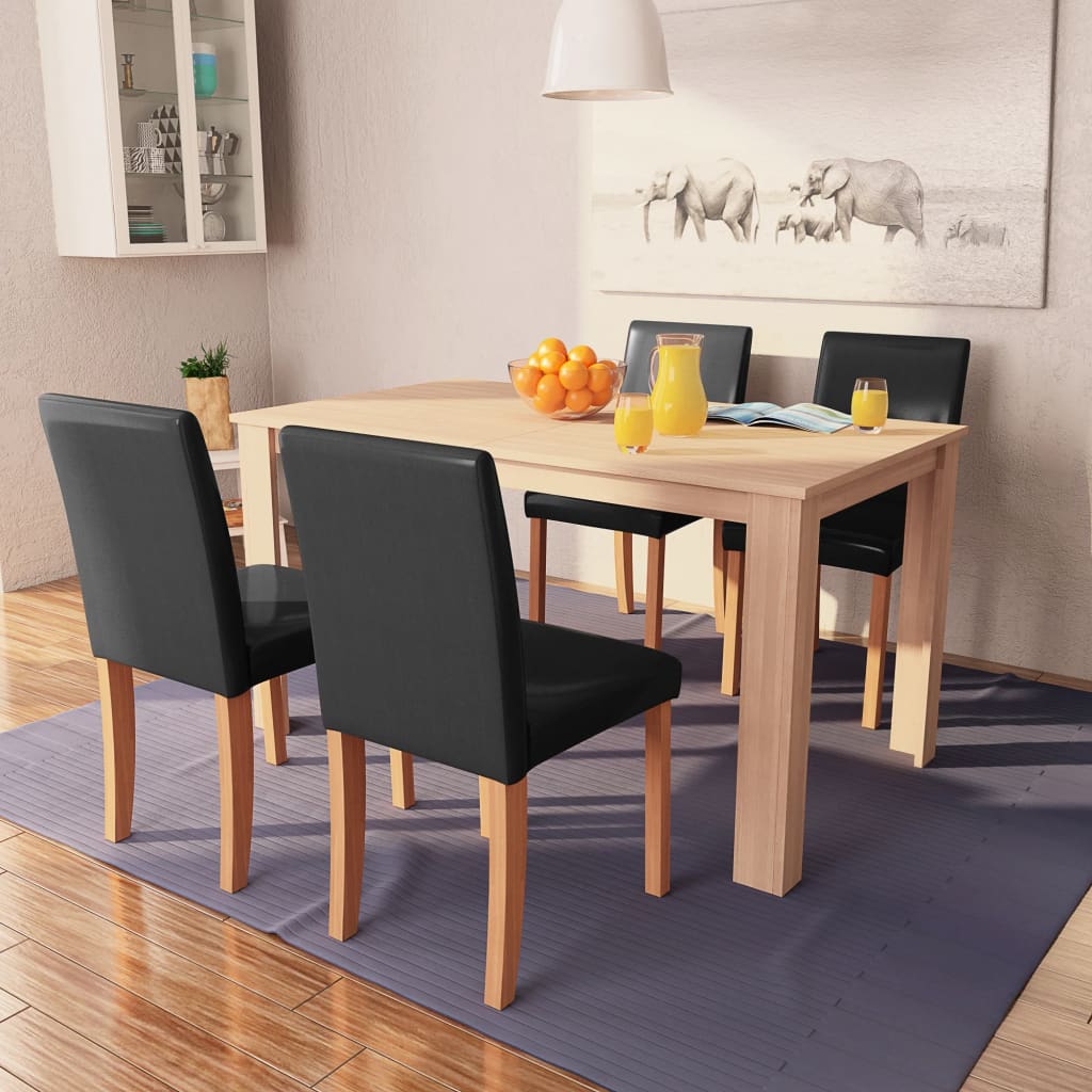 vidaXL Jedilna miza in stoli 5 delni komplet umetno usnje hrast črn