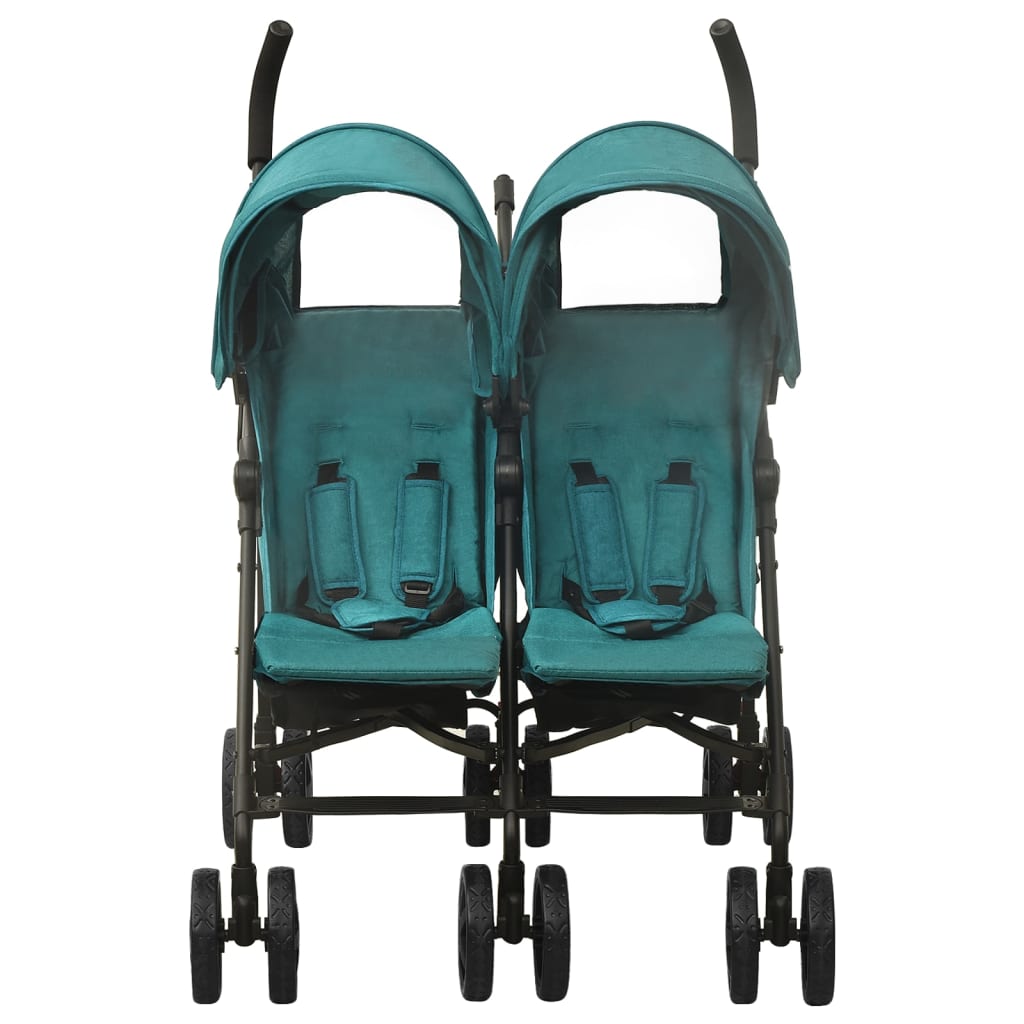 vidaXL Otroški voziček za dvojčke zelen jeklen