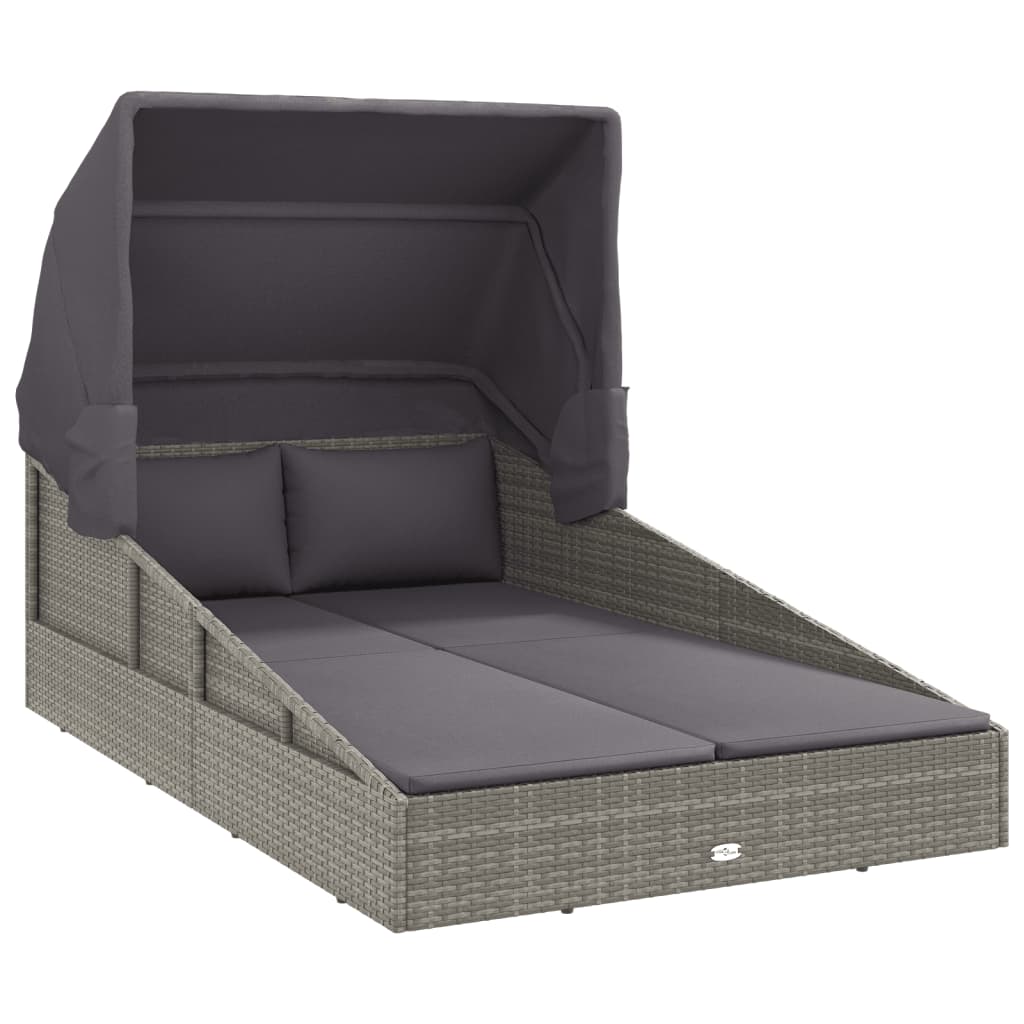 vidaXL Vrtna postelja z zložljivo streho siva 200x114x128cm poli ratan