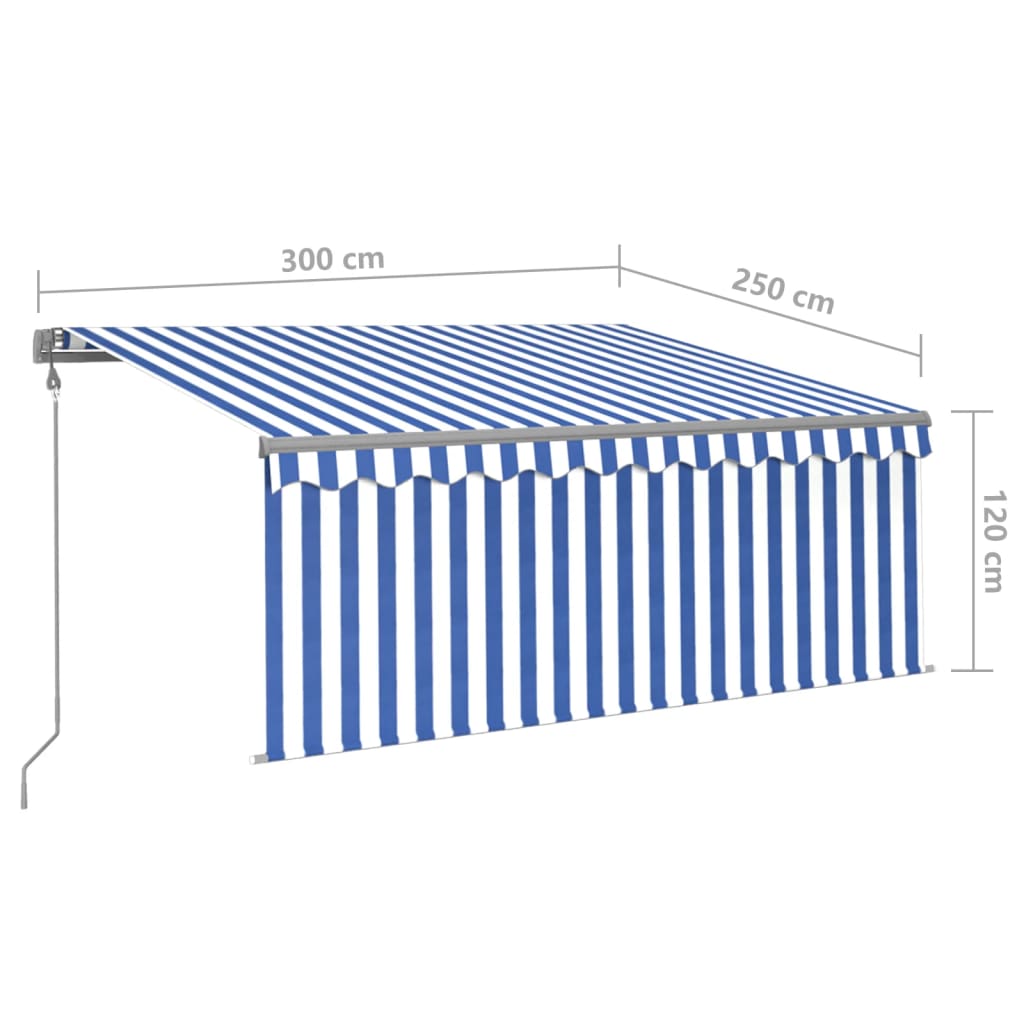 vidaXL Avtomatska tenda s senčilom LED + senzor 3x2,5 m modra in bela