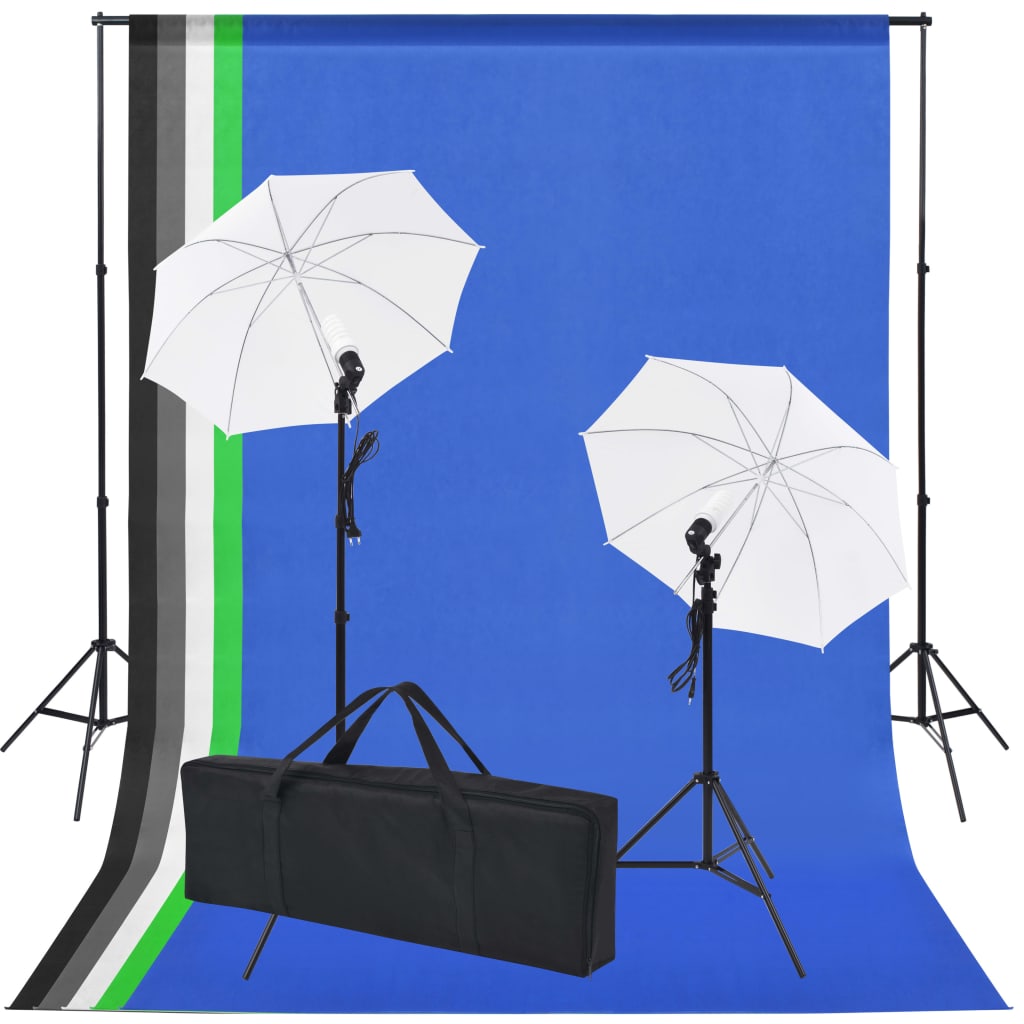 vidaXL Komplet za fotografski studio: 5 barvnih ozadij in 2 dežnika
