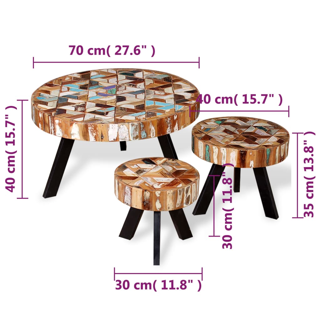 vidaXL 3-delni komplet klubskih mizic trden predelan les