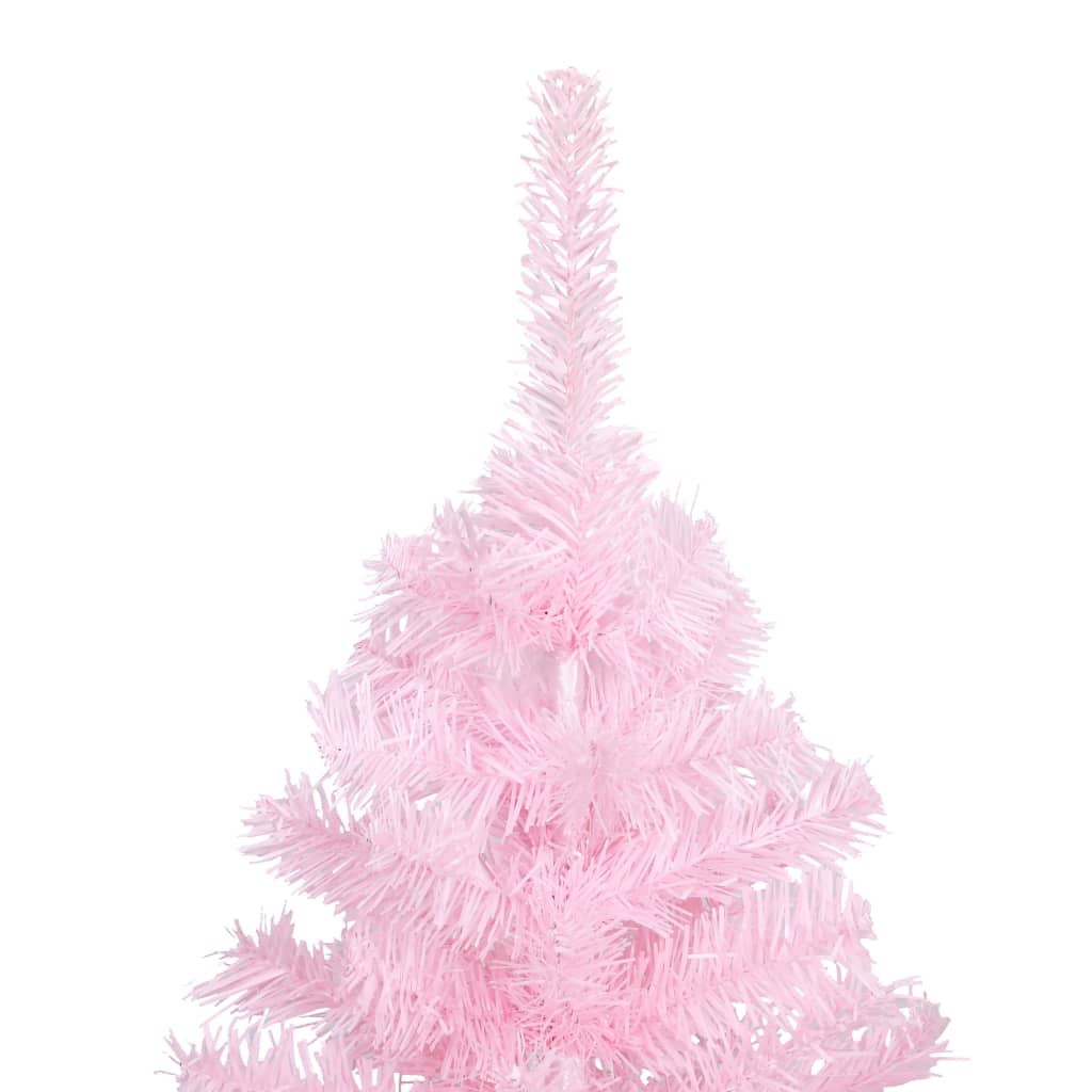 vidaXL Umetna osvetljena novoletna jelka s stojalom roza 210 cm PVC