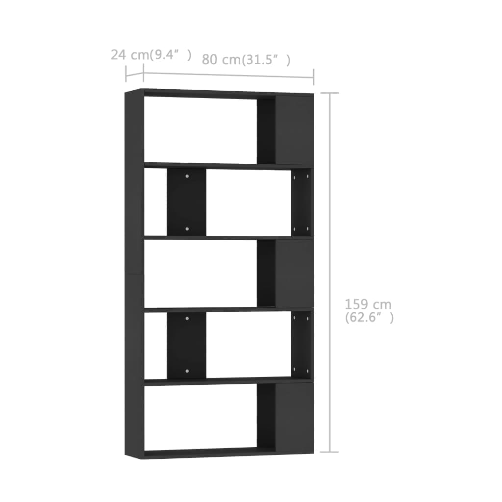 vidaXL Knjižna omara/paravan črna 80x24x159 cm iverna plošča
