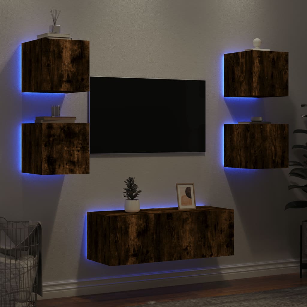 vidaXL Komplet TV omaric LED 6-delni dimljeni hrast inženirski les