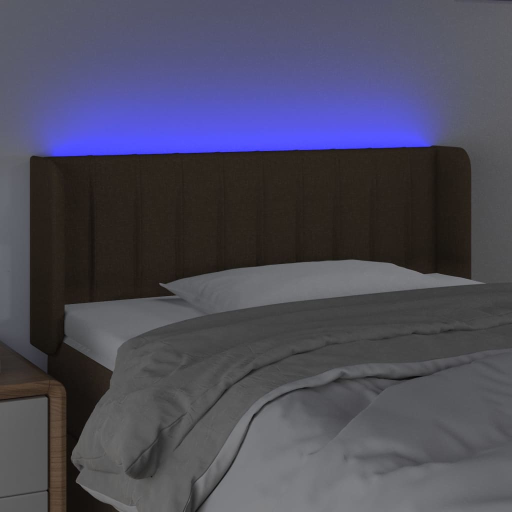 vidaXL LED posteljno vzglavje temno rjavo 103x16x78/88 cm blago